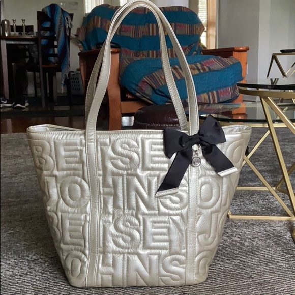 Betsy Johnson Signature Embossed Silver Tote - Picture 1 of 9